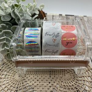1,500 thank you stickers w/ stackable organizer box